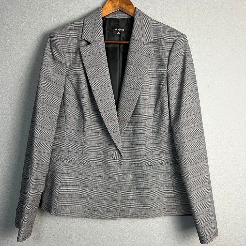 Le Suit Separates Plaid One Button‎ Blazer Career Office Business Casual Gray 14